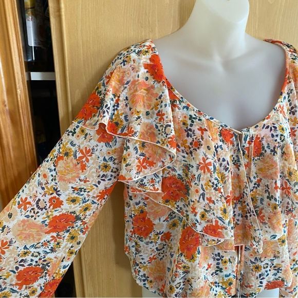 Free People • Say It To Me Floral Orange Ruffle Bodysuit - Picture 5 of 16